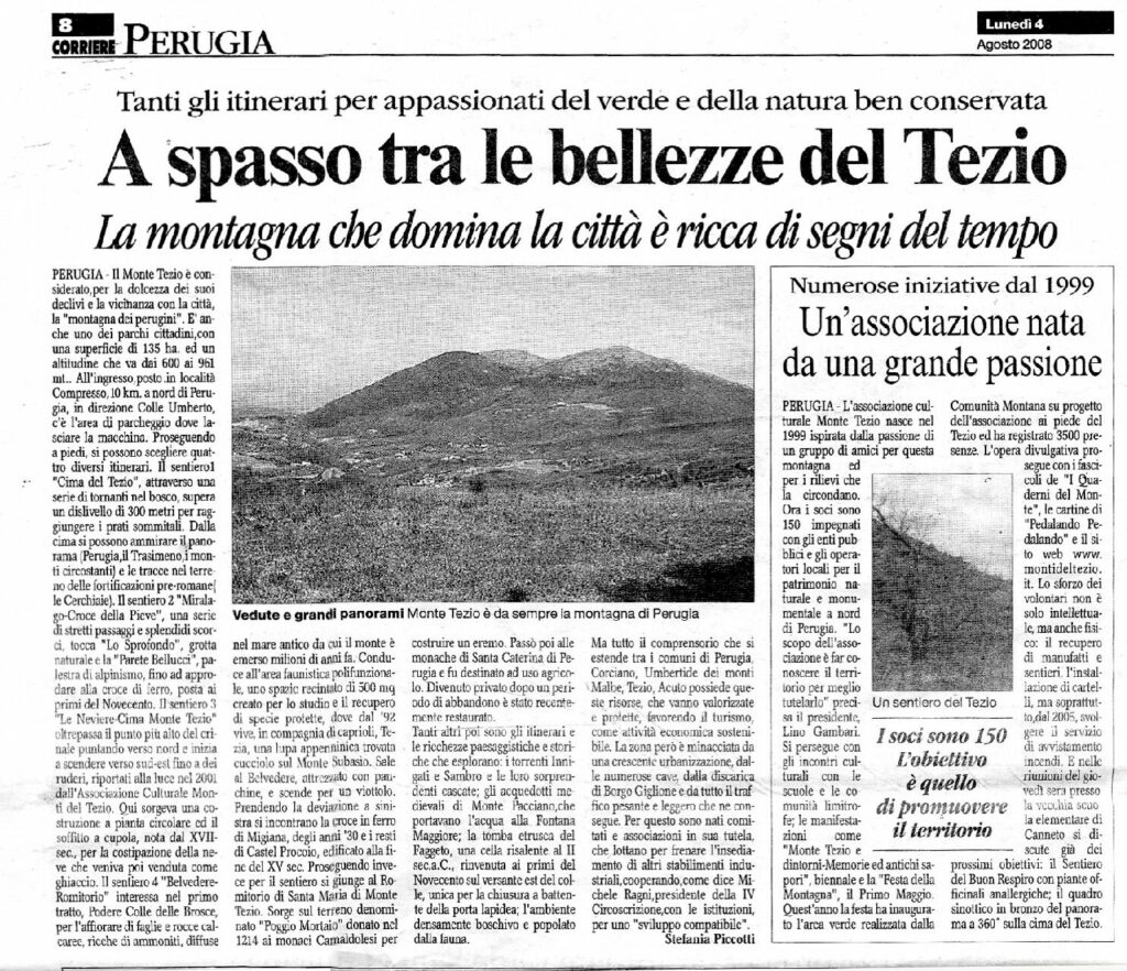 thumbnail of 04.08.2008 Corriere dell’Umbria – A spasso tra le bellezze del Tezio