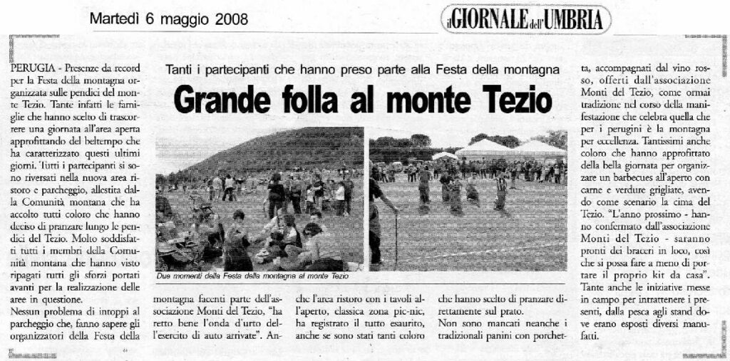 thumbnail of 07.05.2008 Grande folla al monte Tezio articolo del Giornale dell’Umbria sulla Festa della Montagna