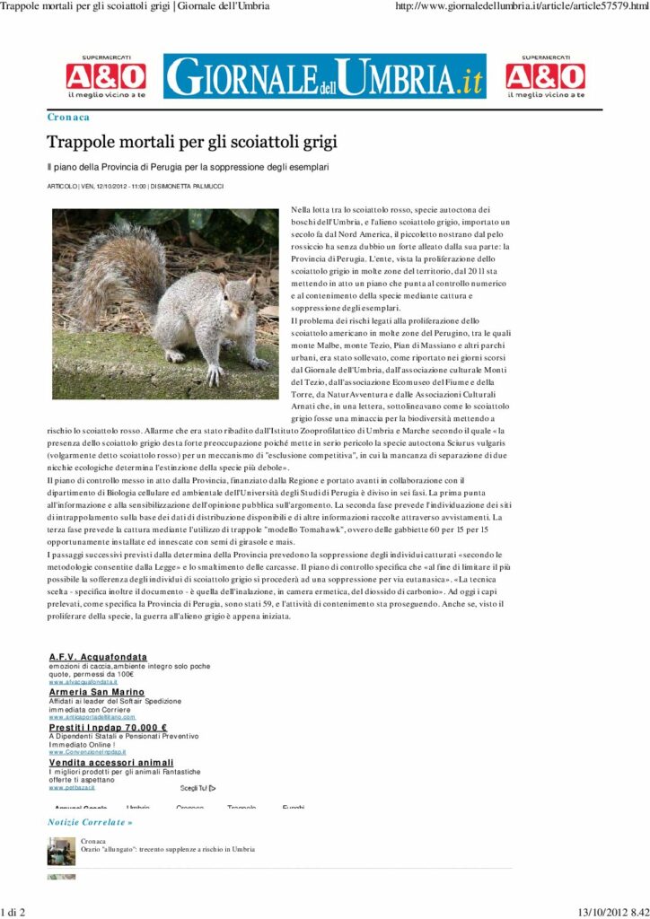 thumbnail of 12.10.2012 Giornale dell’Umbria – Trappole mortali per gli scoiattoli grigi