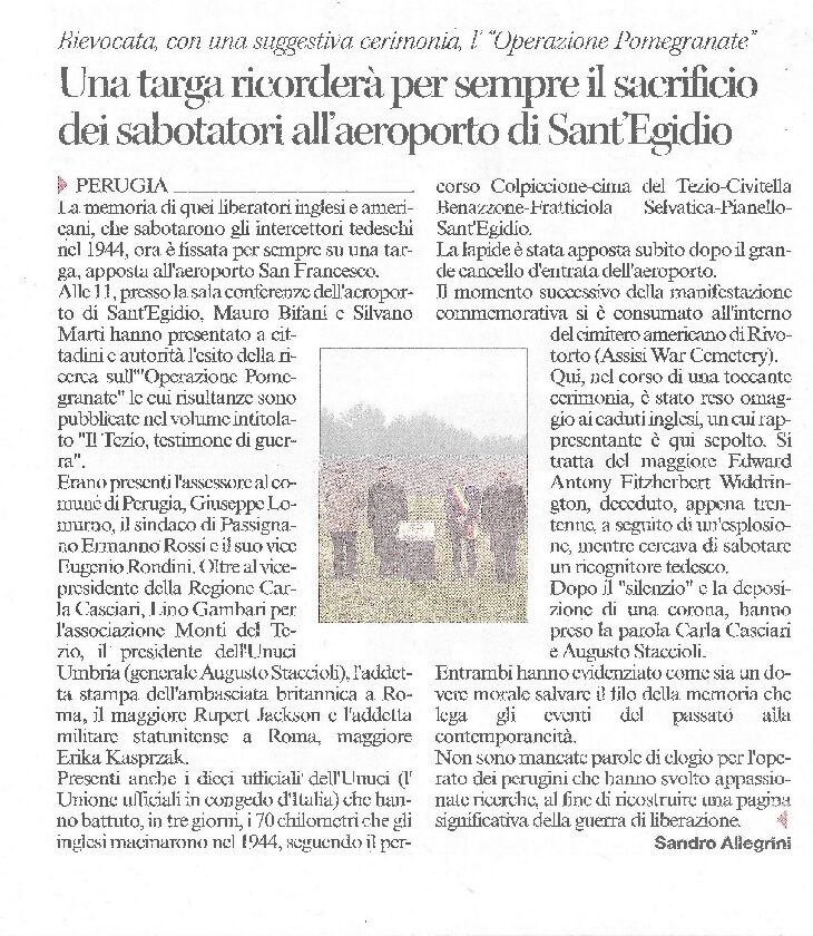 thumbnail of 16.01.2014 Corriere dell’Umbria – Rievocata con una suggestiva cerimonia l’ Operazione Pomegranate