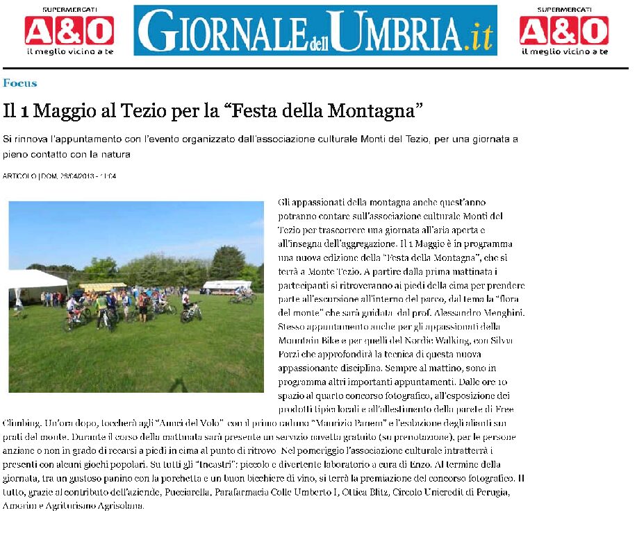 thumbnail of 28.04.2013 Giornale dell’Umbria – Il 1° Maggio al Tezio per la Festa della montagna