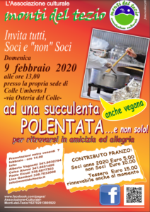 Pranzo dei soci dell’Associazione Monti del Tezio – domenica 9 febbraio 2020